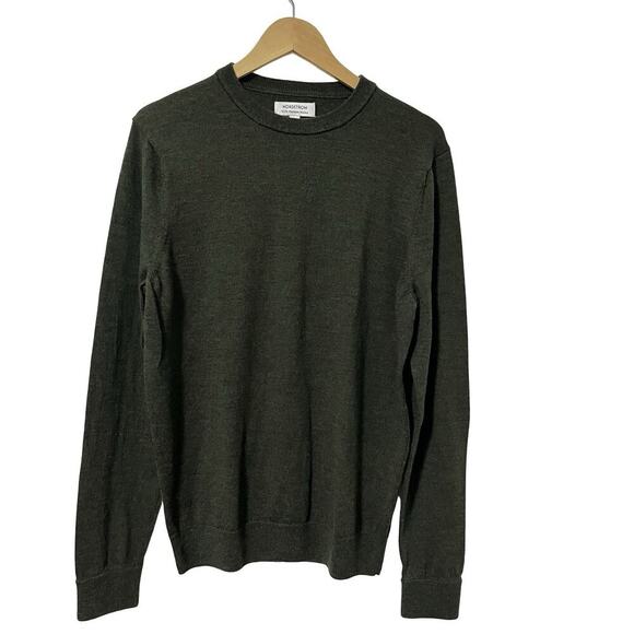 Nordstrom Mens Crew Neck Washable Merino Wool Sweater Size L Green Preppy Luxury - Picture 1 of 9